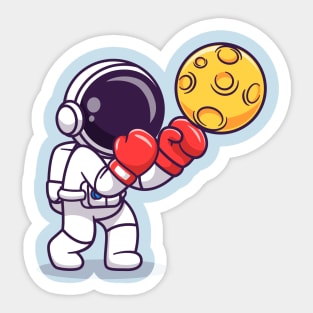 Cute Astronaut Boxing Moon Cartoon Sticker